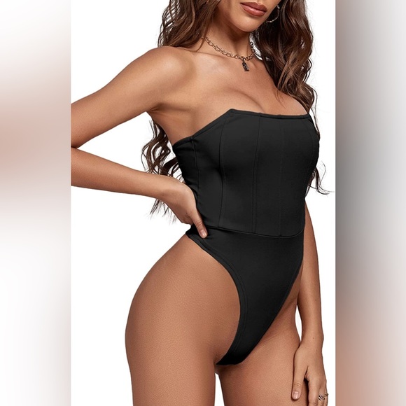 NWT (XS) Sexy Boned Bustier Strapless Corset Bodysuit Leotard Tube Top Black - Picture 2 of 5